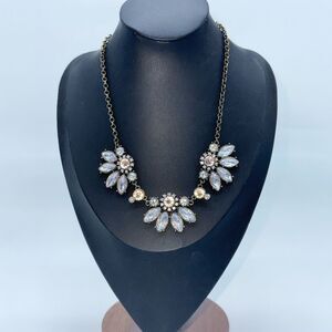 Bib‎ Style Statement Necklace Peach & Clear Rhinestones Wedding Jewelry